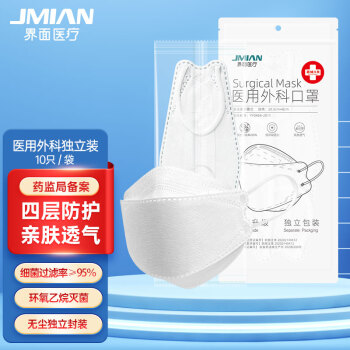 界面醫療柳葉形魚嘴白色醫用外科口罩圖片1