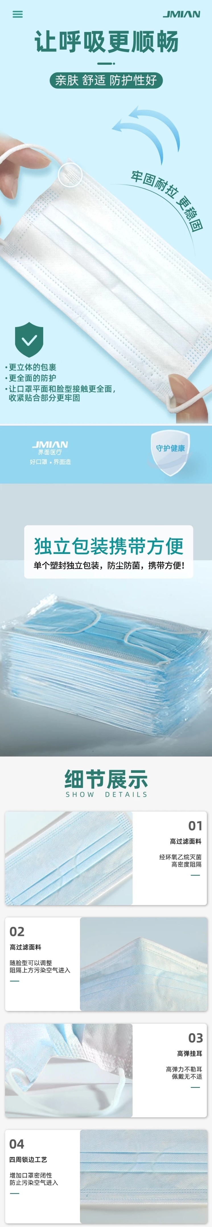 界面滅菌級藍色一次性醫用外科口罩圖片