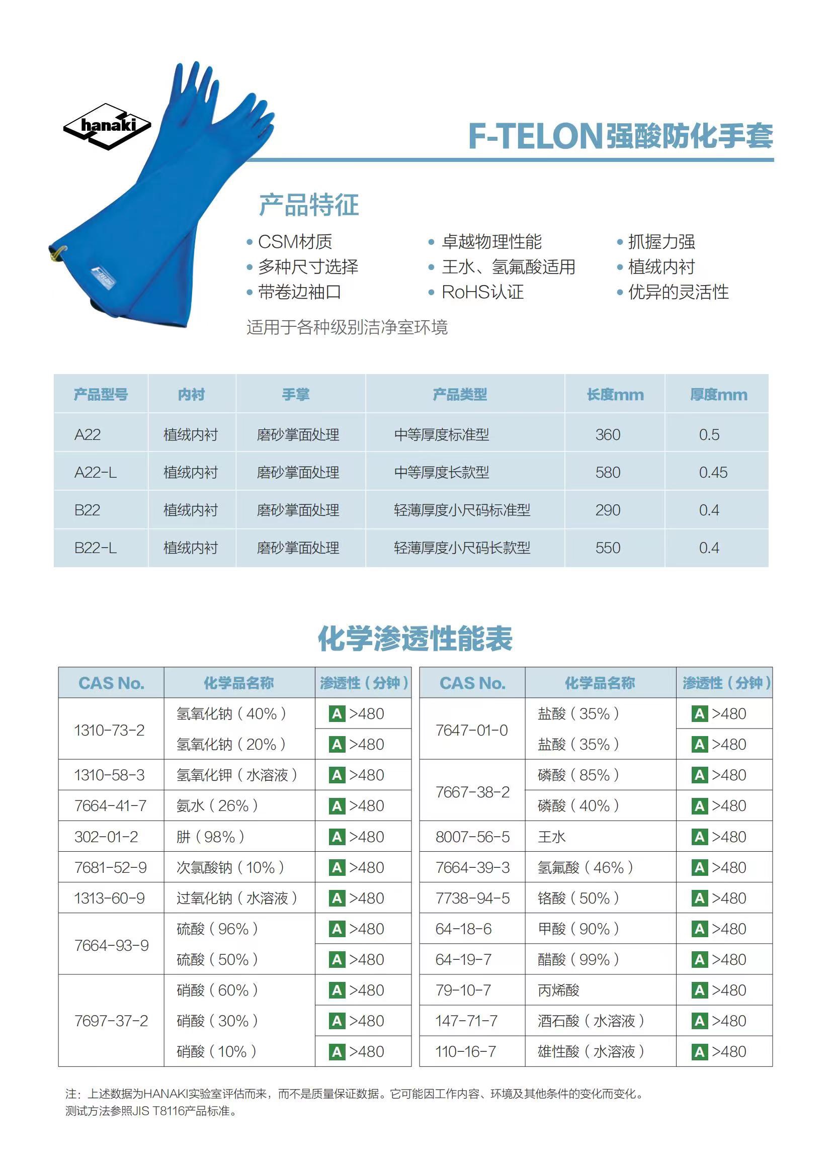 TOWA A-22L防強(qiáng)酸堿防化手套Hanaki F-TELON手套2