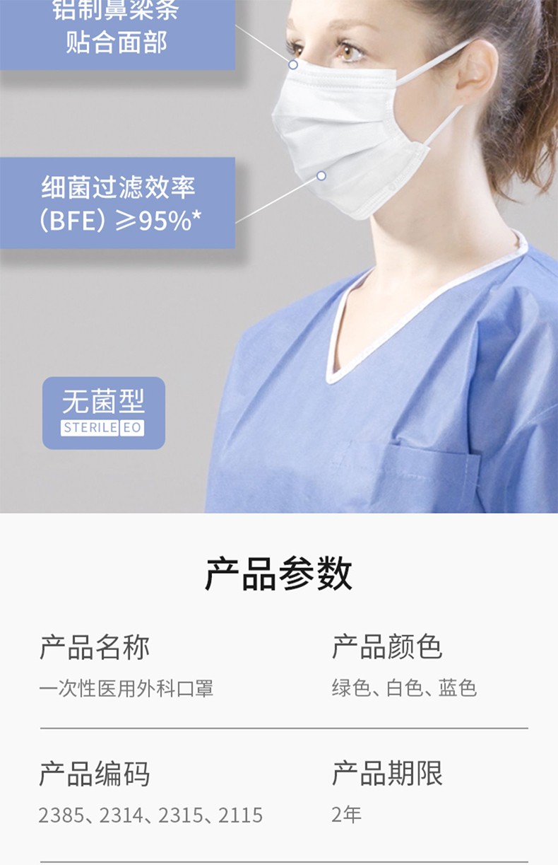 麥迪康2385無菌藍色一次性醫(yī)用外科口罩圖片3