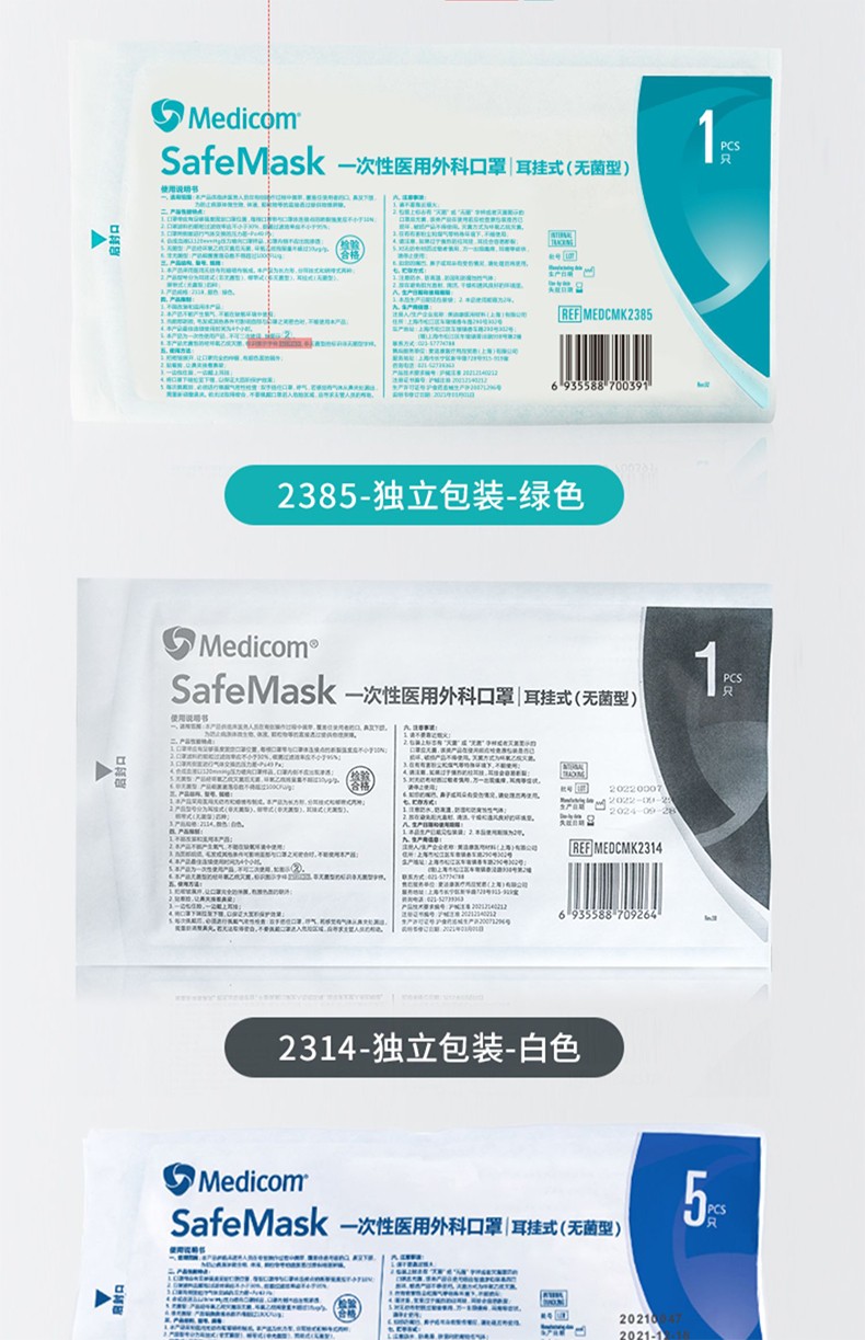 麥迪康2385無菌藍色一次性醫(yī)用外科口罩圖片5