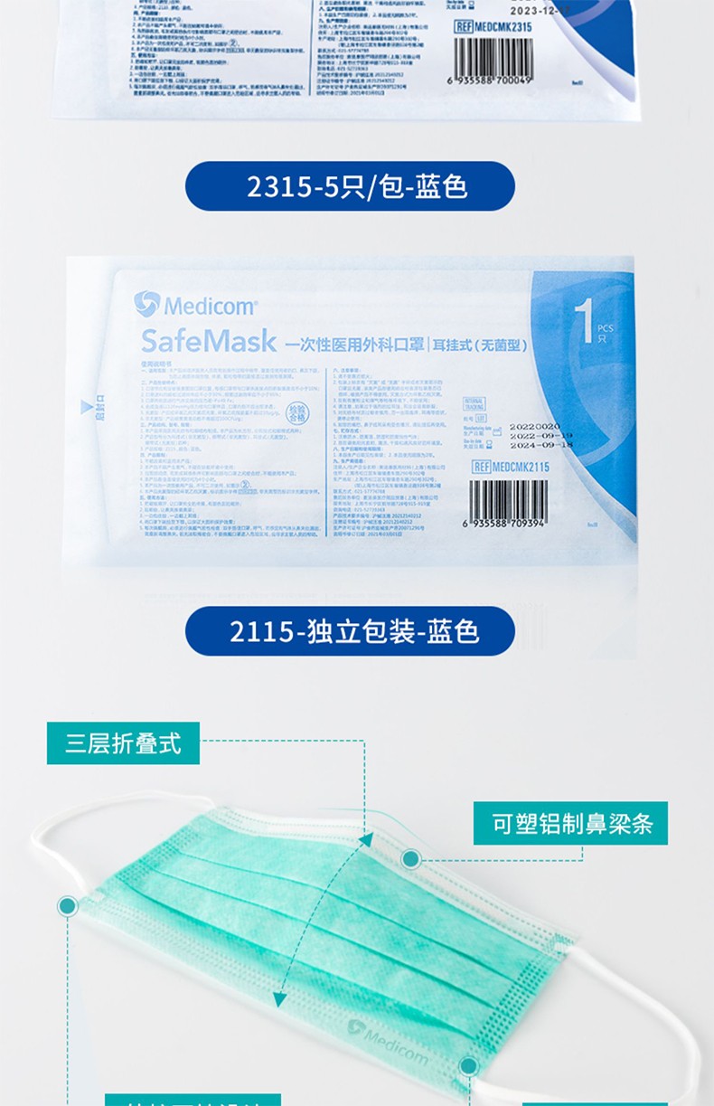 麥迪康2385無菌藍色一次性醫(yī)用外科口罩圖片6