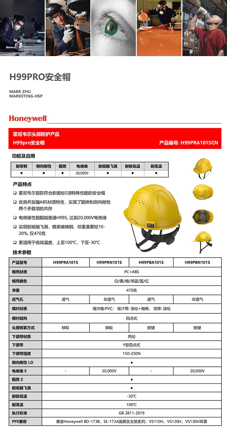 Honeywell霍尼韋爾H99PRA107SCN H99pro加強ABS款帶通風孔標準款藍色安全帽1