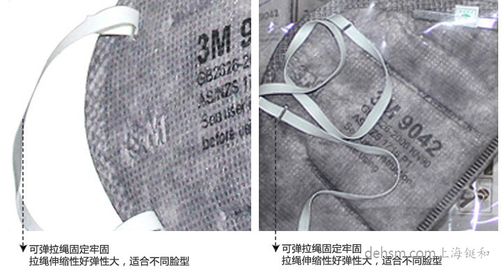 3M9042口罩可彈拉繩固定拉姑，彈性大，適合不同臉型