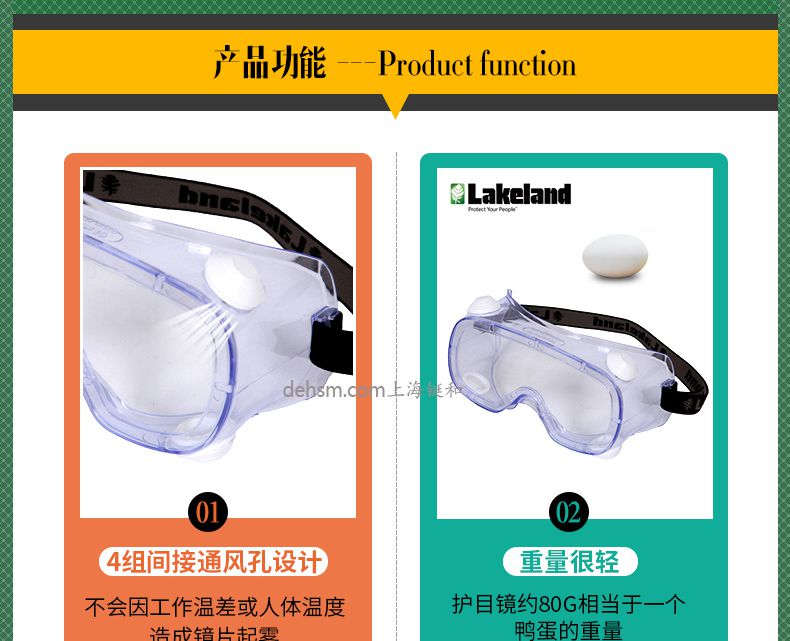 雷克蘭G1510護(hù)目鏡4組間通風(fēng)口設(shè)計(jì)，重量輕約80克